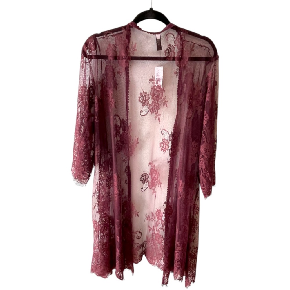 NWT Lane Bryant Elegant Lace Kimono Duster in Burgundy Size 14/16